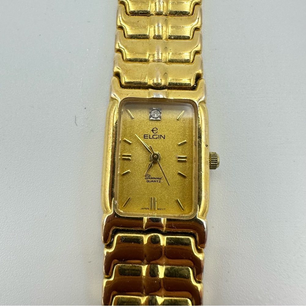 Elgin Vintage Diamond Quartz Gold Tone Ladies Watch UNTESTED